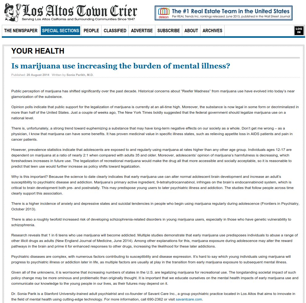 Is marijuana use increasing the burden of mental illness?